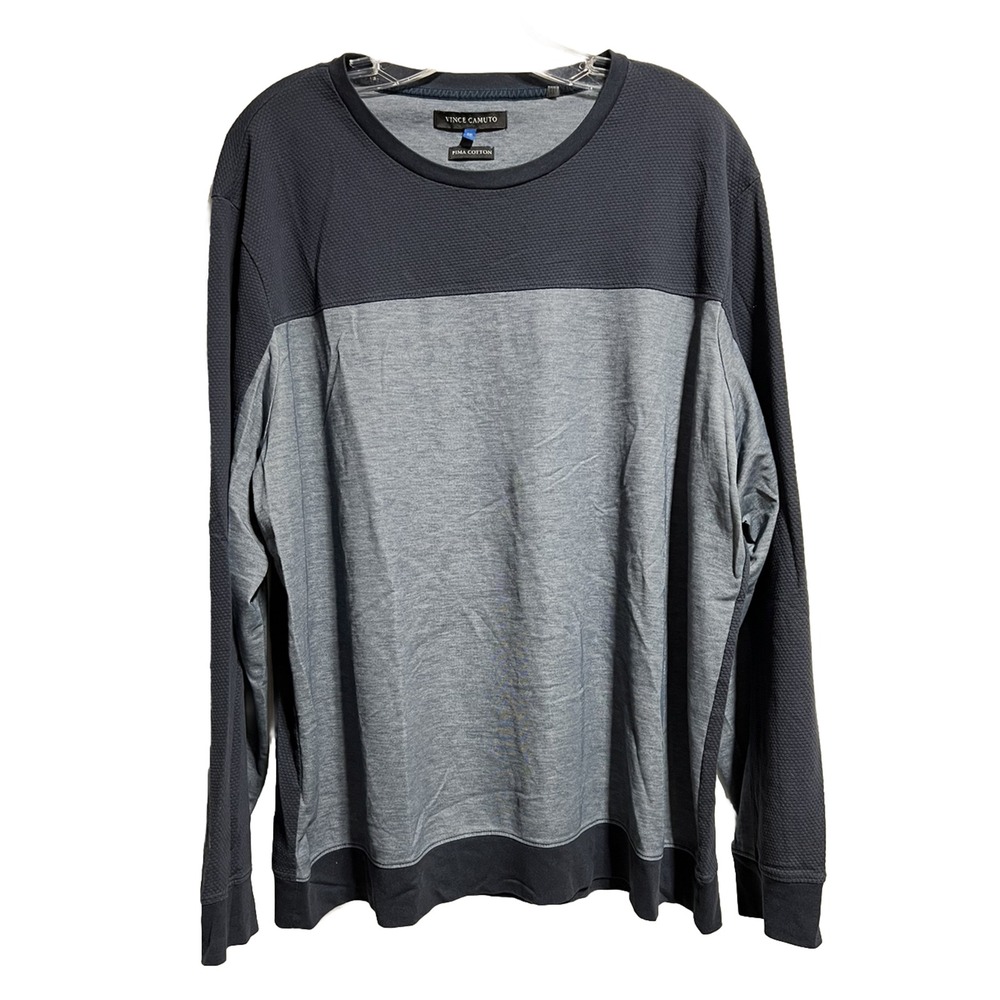 Vince Camuto Long Sleeve Shirt Mens XXL Navy Grey Pima Cotton Colorblock Modern
